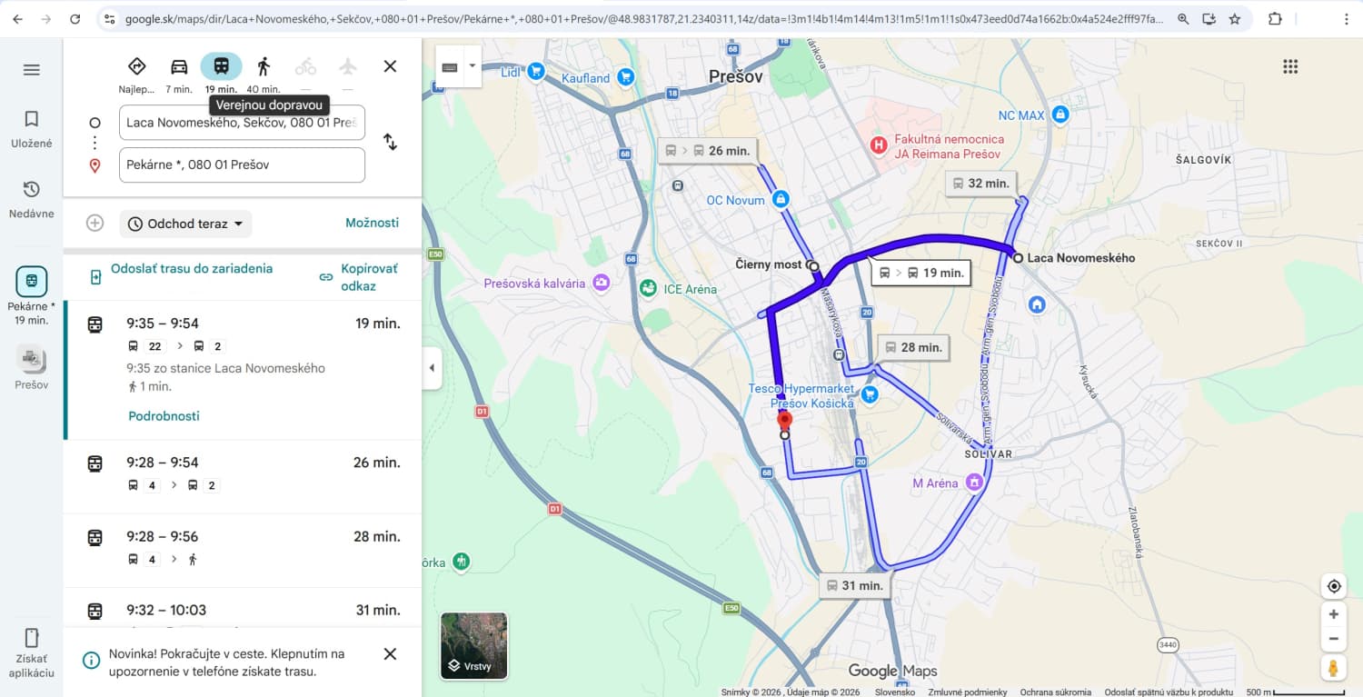 Cestovné poriadky MHD v Prešove sú dostupné už aj na Mapách Google